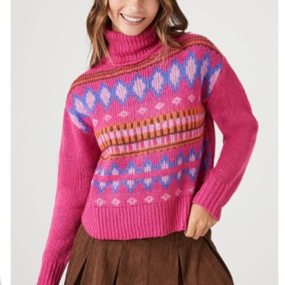 Forever 21 Fair Isle Turtleneck Sweater Pink Size S, Euc